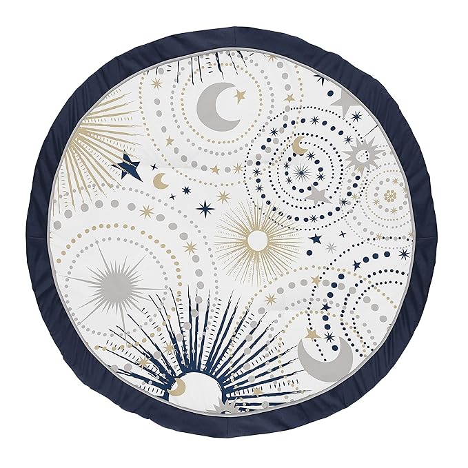 Sweet Jojo Designs Star and Moon Boy or Girl Baby Playmat Tummy Time Infant Play Mat - Navy Blue, Gold, and Grey Celestial Sky Stars Gender Neutral Unisex