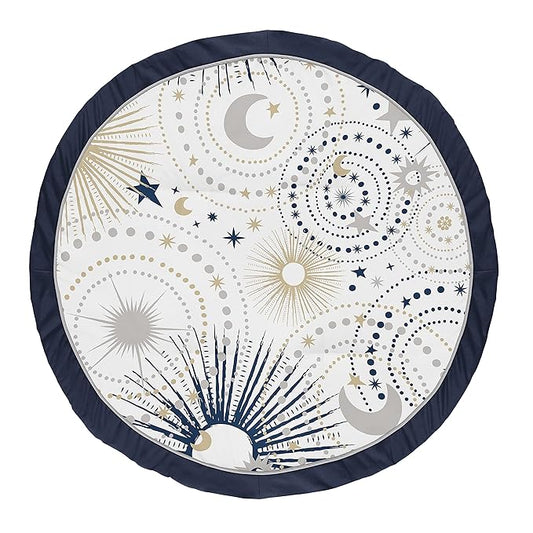Sweet Jojo Designs Star and Moon Boy or Girl Baby Playmat Tummy Time Infant Play Mat - Navy Blue, Gold, and Grey Celestial Sky Stars Gender Neutral Unisex