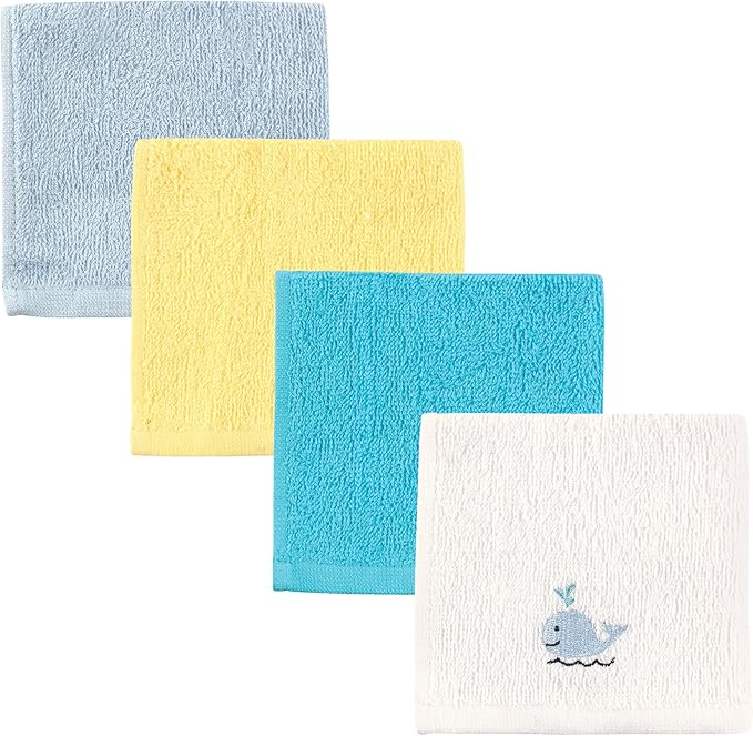 Luvable Friends Unisex Baby Super Soft Cotton Washcloths, Boy Whale, One Size