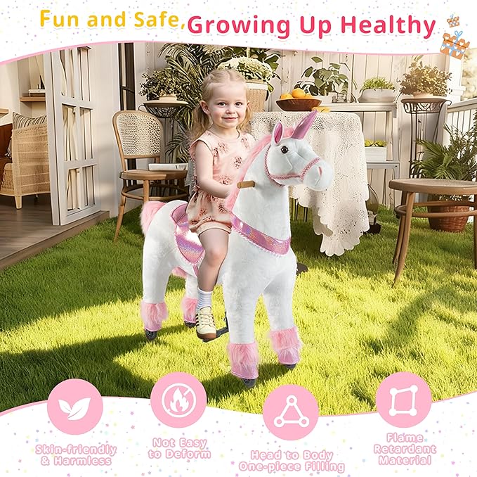Pipleo Ride on Unicorn Toy for Kids 4 to 9 Years, Unicorn Ride on Toy, Ride on Unicorn Mechanical Plush Animal, No Battery or Electricity, Max Load 165 LBS - Pink