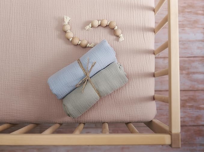 Meracorallo Muslin Mini Crib Sheet, Pack n Play Fitted Sheet, Soft and Breathable Pack and Play Playard Mattress Sheet for Baby Boys and Girls, Blush