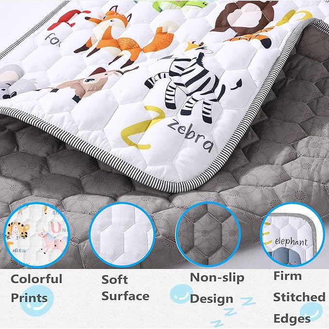 Baby Play Mats for Floor, 71"x59" Extra Thicker Large Soft Cushioning Foam Playmats for Babies, Toddlers, Non Slip Foldable Washable Play Mat for Playpen & Floor (Animals & Letters)