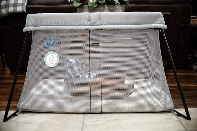 Pack N Play Sheets Fitted 24 x 42, Compatible with BabyBjorn, Guava Lotus and Similar - 100% Jersey Cotton - Soft, Durable & Hypoallergenic, 2-Pack, Light Blue & Navy, by SheetWorld, Made in USA