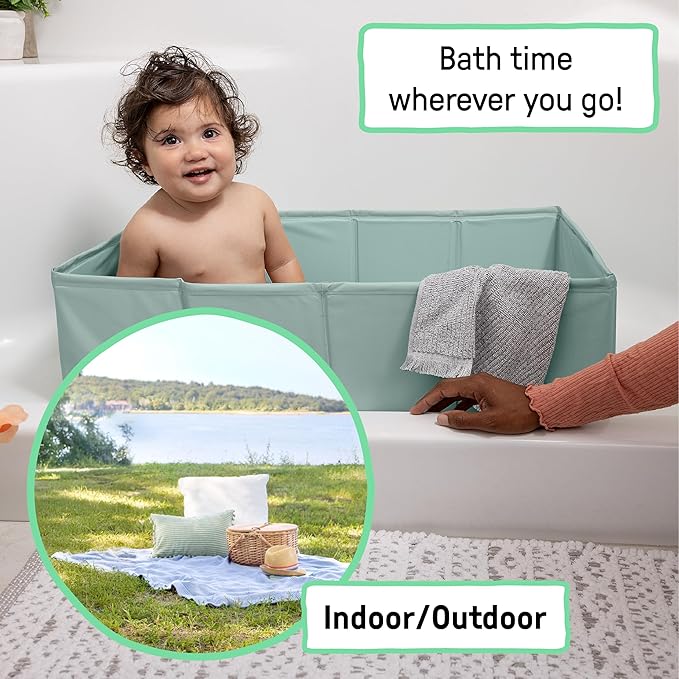 Ingenuity Tuckaway Toddler Folding Tub & Foldaway 2-Position Baby Bath Seat, Portable Bathtub for Travel, Adjustable Support for Sink or Shower, Easy to Clean, Ages 0-5 Years