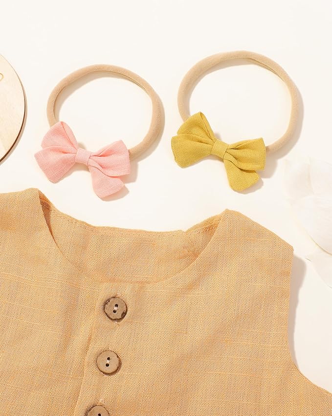 jollybows 20pcs Baby Girl Bow Headbands Newborn Nylon Hairband 2" Neutral Linen Infant Hair Bows