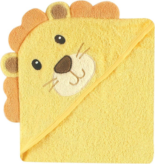 Luvable Friends Unisex Baby Cotton Animal Face Hooded Towel, Lion, One Size