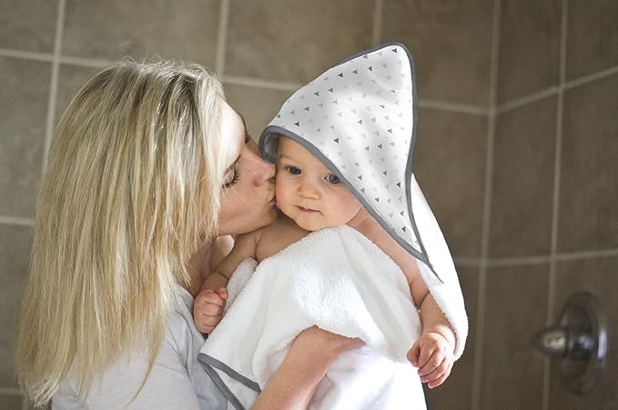 SwaddleDesigns Cotton Terry Baby Hooded Towel, Tiny Triangle Shimmer, Sterling