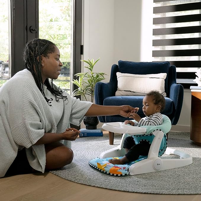 Baby Einstein Unisex Sea of Support 2 in 1 Sit Up Floor Seat with Soft Seat Pad, Store Tray, and Sea of Sensory Details, Multicolor
