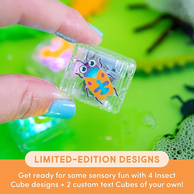 Glo Pals Personalized Insects Theme Water-Activated Light-Up Cubes Bath Toy – 6 Pack Bath Toys for Kids, Custom Name Light Up Bath Cubes, Sensory Bath Toys for Toddlers