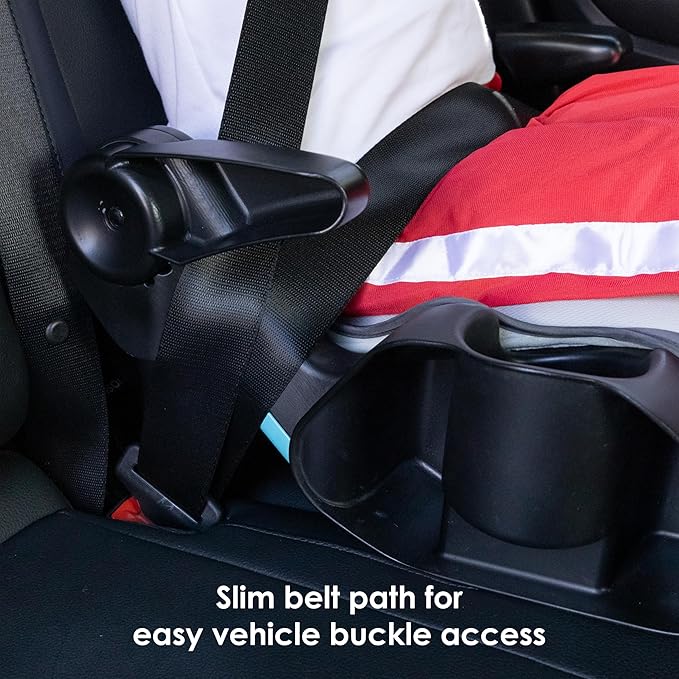 Baby Trend Protect Slim Backless Booster Seat, Madrid Grey – Slim Lightweight Design, Belt-Positioning Support, Dual Cup Holders, Comfortable Seating for Big Kids