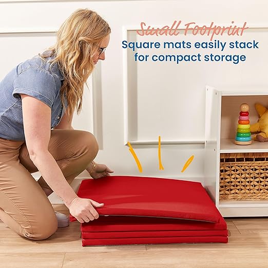 ECR4Kids SoftZone Play Patch Activity Mat Squares, Modular Playmat, Red, 4-Pack