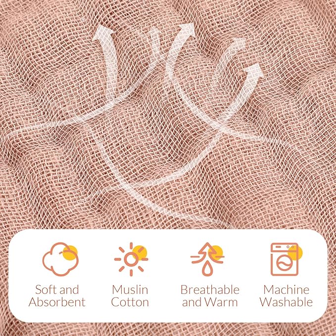 VitalCozy 8 Pcs Baby Muslin Hooded Bath Towels and Washcloths, Muslin Hooded Baby Towels Absorbent Blankets for Gift Newborn Infant Shower (Pink,White)