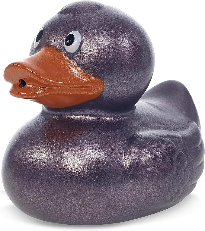 DolliBu Metallic Purple Duck Bath Buddy Squirter - Floating Purple Duck Rubber Bath Toy, Fun Water Squirting Bath Time Play for Toddlers, Animal Toy for Bathtub, Beach, and Pool for Girls and Boys