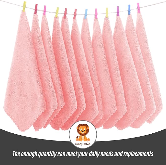 Sunny zzzZZ Ultra Soft 24 Pack Baby Washcloths - 10x10 Inches - Coral Fleece Extra Absorbent Wash Clothes for Babies, Infants and Toddlers - Sensitive Skin and Newborn - Ideal Baby - Pink