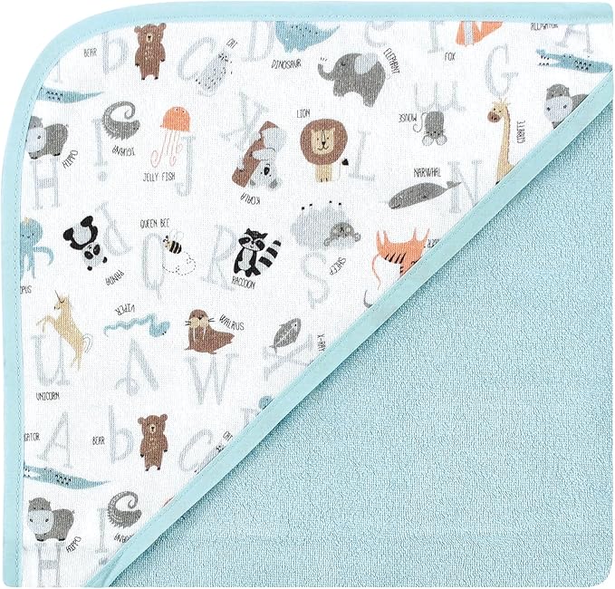 Hudson Baby Unisex Baby Cotton Rich Hooded Towels, Alphabet, One Size