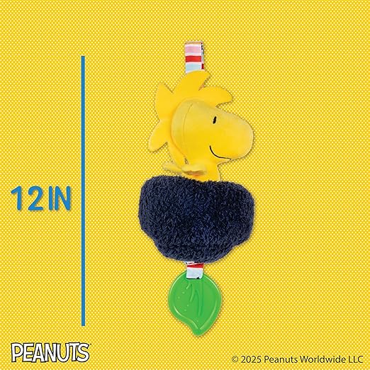 Kids Preferred Peanuts Charlie Brown Snoopy and Woodstock Baby Pulldown Sensory Toy for Kids & Toddlers with Teether Rattle & Stroller Car Seat Loop
