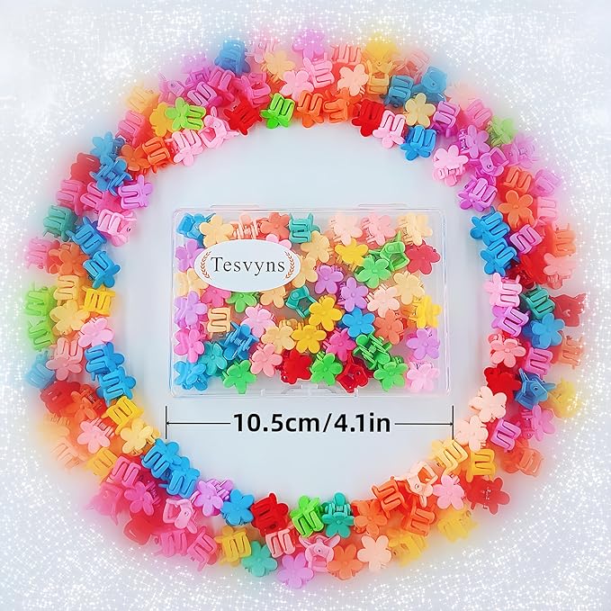 50Pcs Mini Flower Hair Clip Colorful Mini Hair Claw Baby Hair Clips Toddler Hair Clips Girls Decorative Bun Tiny hair clips, Assorted Colors (Floral)