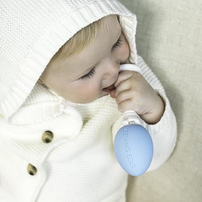 The Teething Egg and Grippie Stick - Baby Development Teething Toys 3, 4, 6, 12 Up to 18 Months Old Boy or Girl, Sensory Toys, A Baby Registry Must Have Teether, Blue