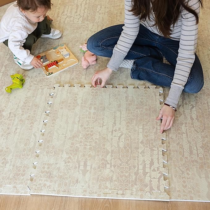 Little Landings Baby Play Mat for Floor - Sandstone (6x6ft) - Premium EVA Foam Play Mat for Babies & Toddlers (Ages 0-5+) Non-Toxic Playmat for Tummy Time, Crawling & Playroom - Stylish & Comfortable