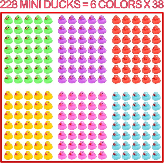 228-Pack Mini Rubber Ducks Set, Mini Colorful Rubber Duckies Bath Toy for Child,Float & Squeak Tiny Ducks Pool Toy Set for Kids Party Favors,Birthday Party Supplies,Prize Rewards