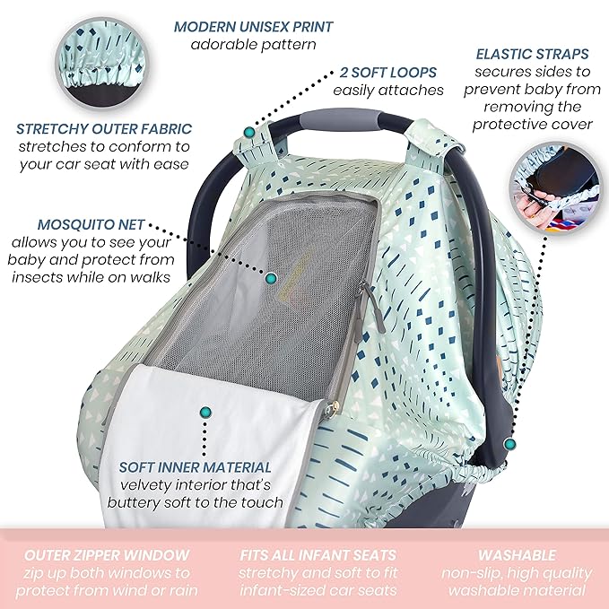 Car Seat Canopy Stroller Covers for Infant Boy and Girl Babies Stretchy and Kick Proof with Net Multi Use Soft and Breathable (Teal)