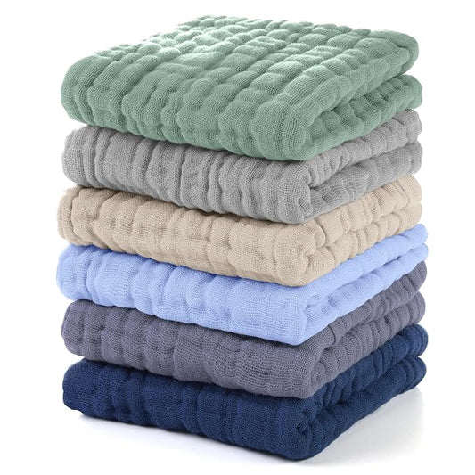Unnivoll Muslin Burp Cloths Baby 12''X12'', Baby Washcloths 6 Pack, 100% Cotton Baby Wash Cloths Absorbent and Soft for Newborn Infants Kids Boys Girls - Multicolor