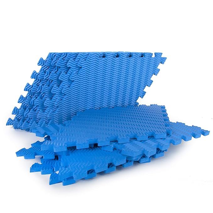 Tadpoles 12-Piece Rhombus Shaped Playmat | Interlocking Foam Mats | Soft and Durable | Total Floor Coverage of 54” x 40” | Ideal for the Playroom, Den, Bedroom, and More | For Kids and Adults | Blue