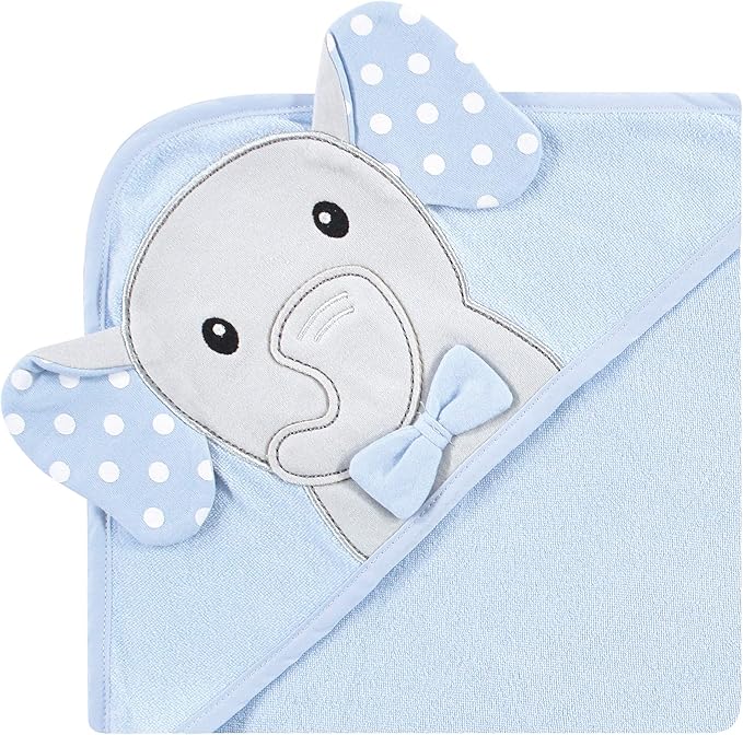Hudson Baby Unisex Baby Cotton Rich Hooded Towels, White Dots Gray Elephant, One Size