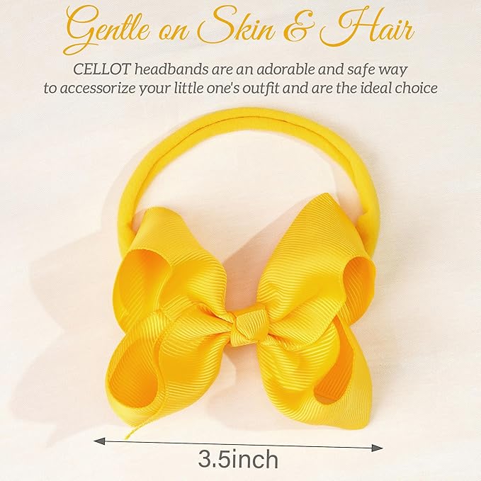 CÉLLOT 40 Colors Baby Bow Headbands 3.5" Hair Bows Super Soft Nylon Headbands for Baby Girls Infants preemie and Newborn Kids Hair Accessories