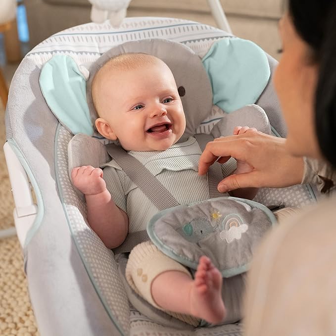 Ingenuity InLighten 5-Speed Baby Swing - Swivel Infant Seat, 5 Point Safety Harness, Nature Sounds, Lights - Van Elephant