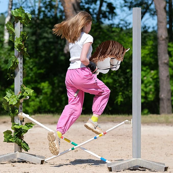 Playful Minds Large Hobby Horse for Kids and Adults – Show Quality with Rhinestone Studded Bridle, Removable Reins, and Long Mane – Plush Handmade Tournament Stick Horse, Palomino