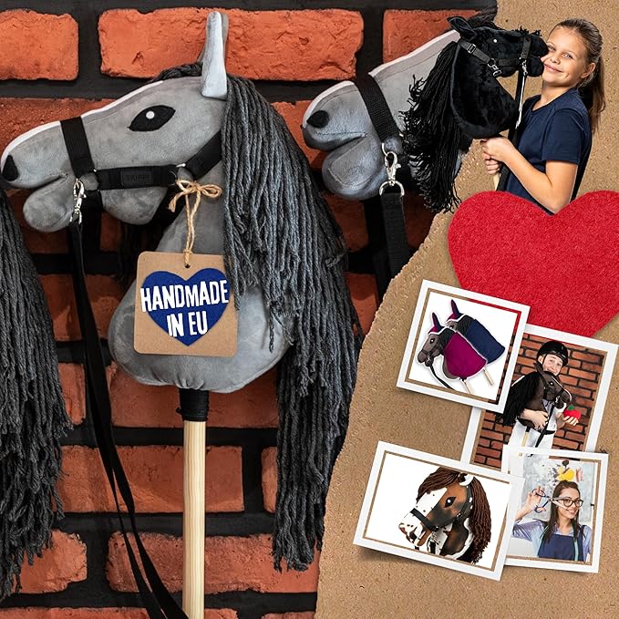 SKIPPI Hobby Horse - Realistic Grey Horse Head for Hobby Horsing Competitions, Large Size with Baton