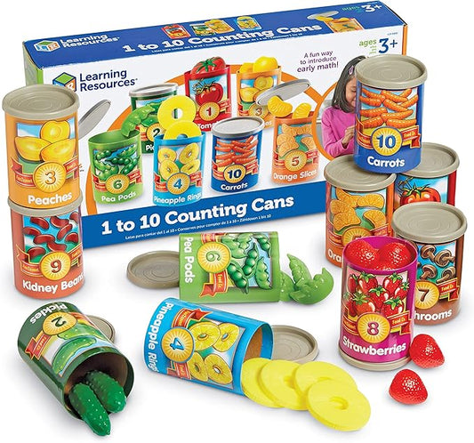 Learning Resources One To Ten Counting Cans - 65 Pieces, Ages 3+, Toddler Activities, Preschool Pretend Play, Supermarket Food Toys