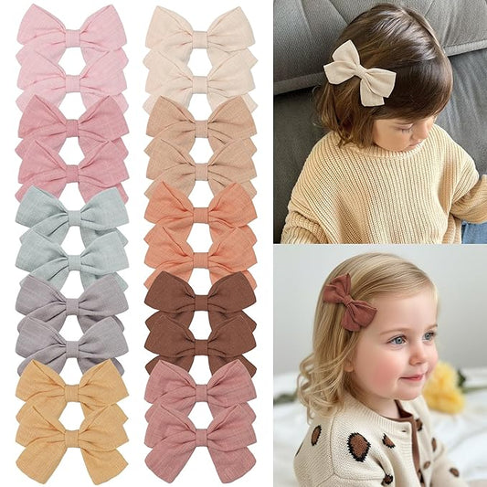CÉLLOT Girls Hair Bows Linen Fabric 3.5" Bows Alligator Clips Hair Accessories for Little Girls Toddlers Kids and Teens,20 Pieces