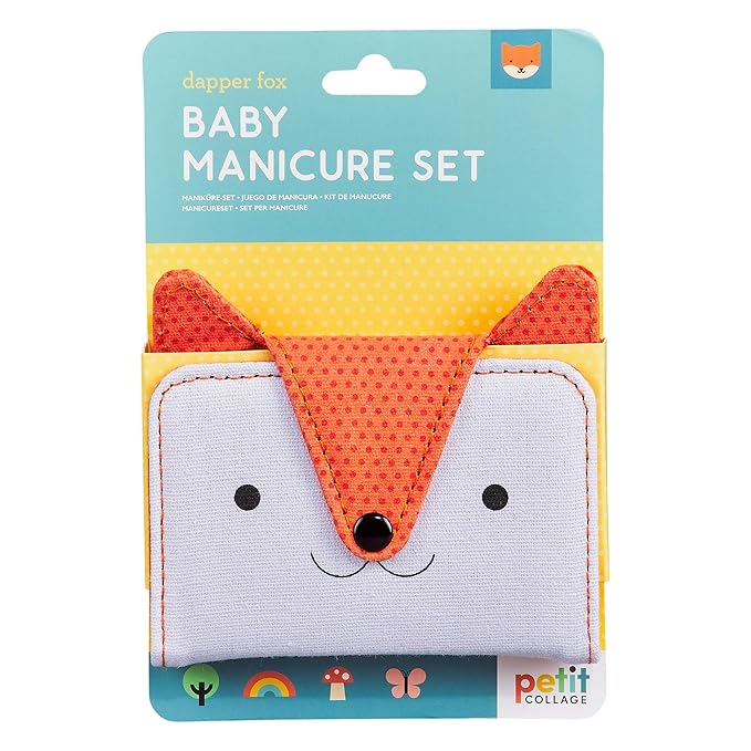 Petit Collage Baby Nail Kit – Includes Baby Nail Clippers, Scissors, and Nail File – Includes a Fox-Shaped Pouch Measures 7” x 4.5” x 0.25” – Ideal for On-The Go