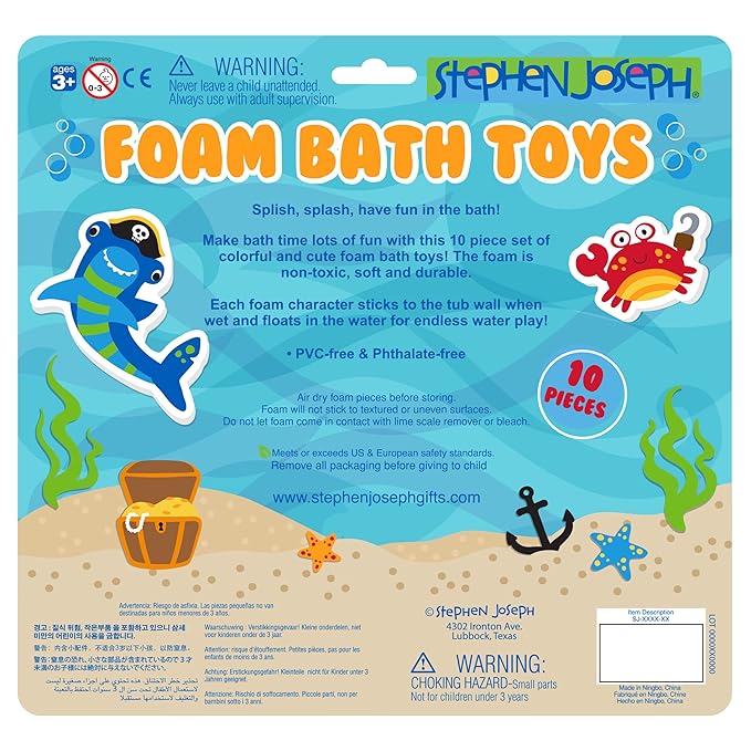 Stephen Joseph, Floating Foam Bath Character 10-Piece Toy Set, Shark