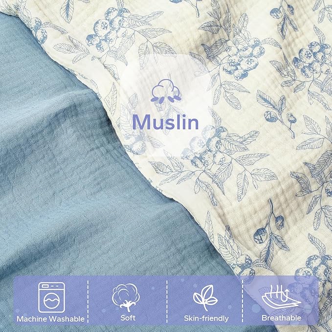 FUNUPUP Muslin Baby Lounger Cover Compatible with Snuggle Me Lounger, Infant Pillow Cover for Newborn, Removable Nest Slipcover for Boys and Girls, Only Cover, Blueberries & Blue