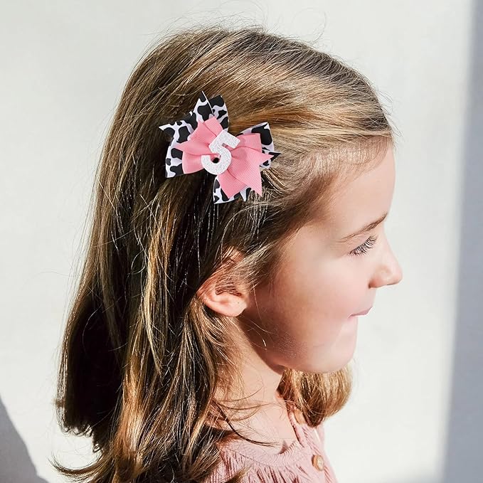 Cow Print Bow Headband for Baby Girl 5th Birthday Party Decorations, Pink Bow Headband, Farm Animal Themed Party Decor, Medium Sized, 1 Count
