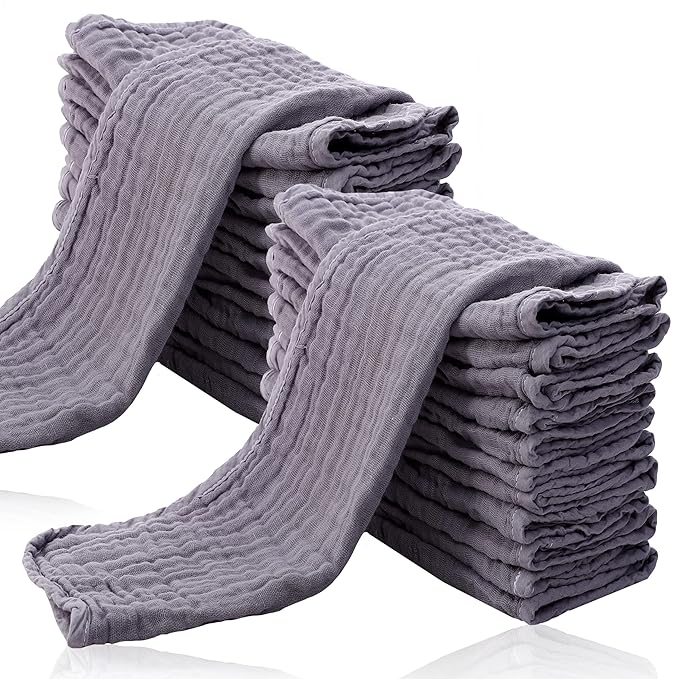 Cute Castle 24 Pack Muslin Burp Cloths for Baby - Ultra-Soft 100% Cotton Baby Washcloths - Large 20'' by 10'' Super Absorbent Milk Spit Up Rags - Burpy Cloths for Unisex, Boy, Girl - Grey