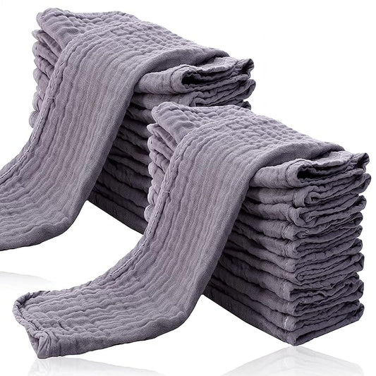 Cute Castle 24 Pack Muslin Burp Cloths for Baby - Ultra-Soft 100% Cotton Baby Washcloths - Large 20'' by 10'' Super Absorbent Milk Spit Up Rags - Burpy Cloths for Unisex, Boy, Girl - Grey