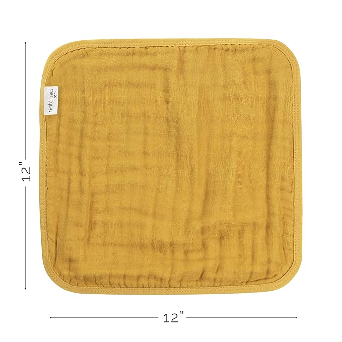 Natemia Muslin Baby Washcloths for Newborn - Premium Wash Cloths for Babies, Super Absorbent and Ultra Soft Rayon Made from Bamboo, 6 Layer Baby Girl and Baby Boy Washcloths, 5 Piece Set