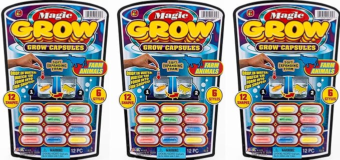 JA-RU Magic Grow Capsules for Kids (3 Pack, 36 Capsules Assorted) Water Growing Toys - Foam Sea Creatures, Dinosaurs, & Farm Animals, Science Party Favors & Classroom Prizes. 305-3D