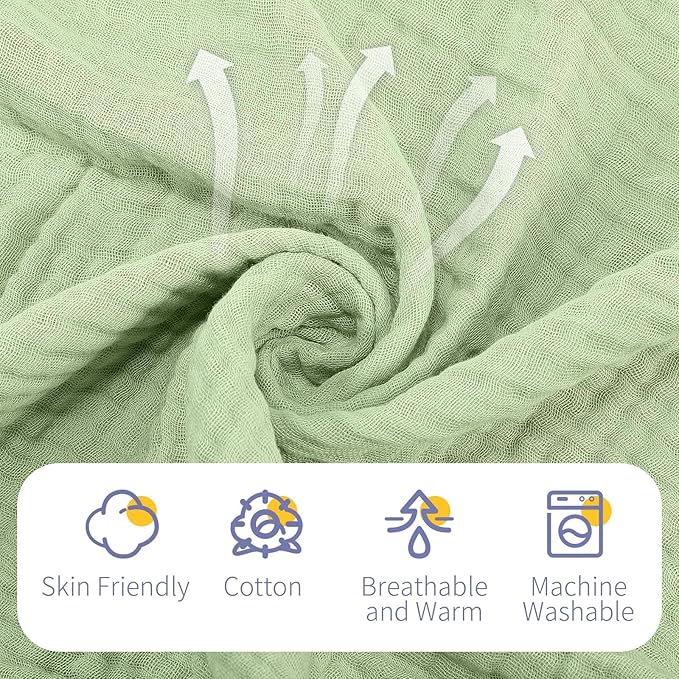 VitalCozy 6 Pcs Baby Muslin Hooded Bath Towels and Washcloths Muslin Cotton Hooded Baby Towels Absorbent Blankets for Gift Newborn Infant Shower (32 x 32 Inch,Sage Green,Grey)