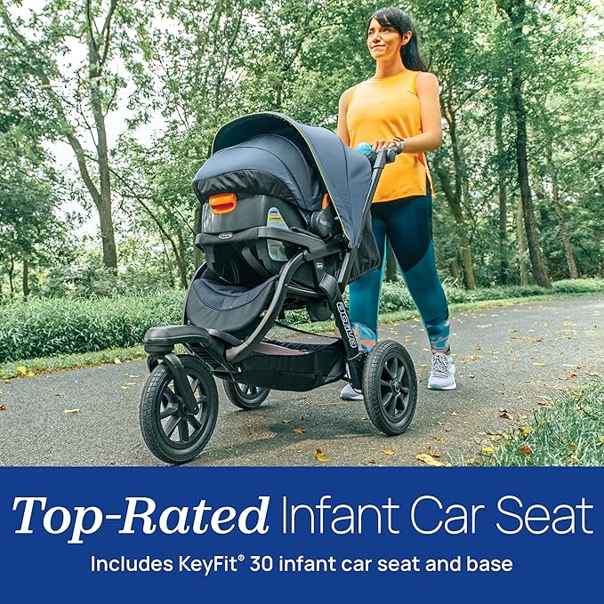 Chicco Activ3 Jogging Stroller Travel System, Activ3 Jogging Stroller with KeyFit 30 Infant Car Seat and Base, Solar/Grey