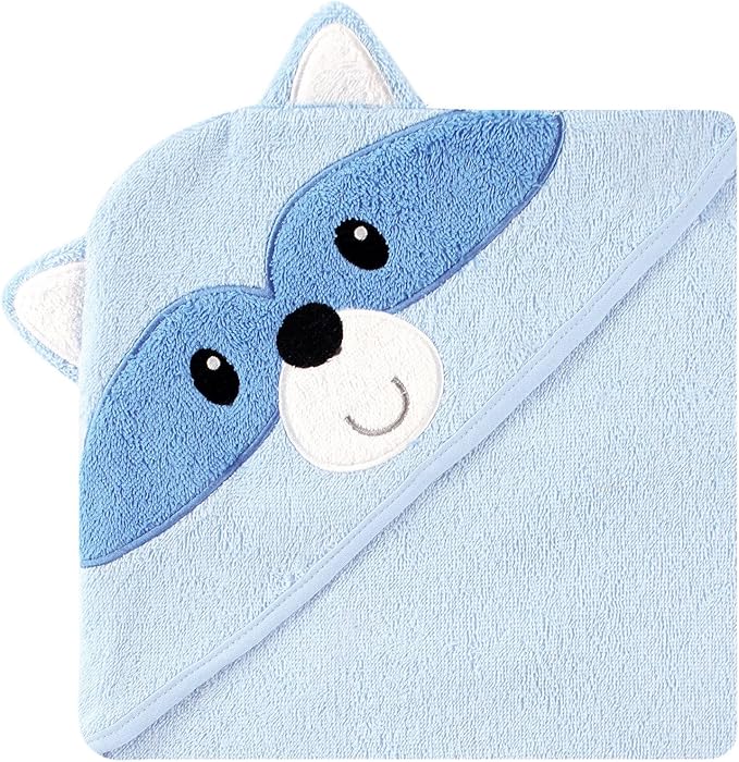 Luvable Friends Unisex Baby Cotton Animal Face Hooded Towel, Raccoon, One Size