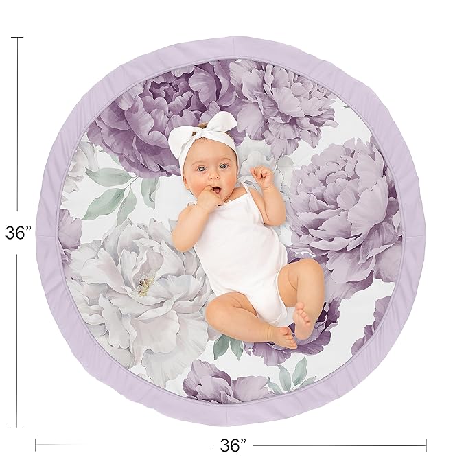 Sweet Jojo Designs Lavender Purple Boho Shabby Chic Floral Girl Baby Play Mat Tummy Time Activity Infant Playmat Playpen Tent Teepee Floor Violet Ivory Bohemian Vintage Garden Watercolor Flower Nature