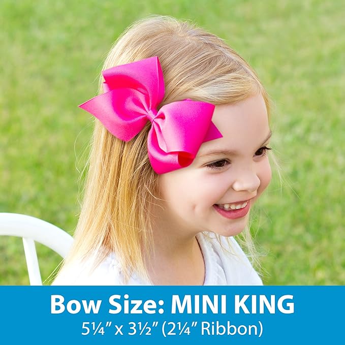 Wee Ones Girls' Classic Grosgrain Hair Bows with Plain Wrap Center, No-Slip Hair Clip, Handmade, Navy, Mini King