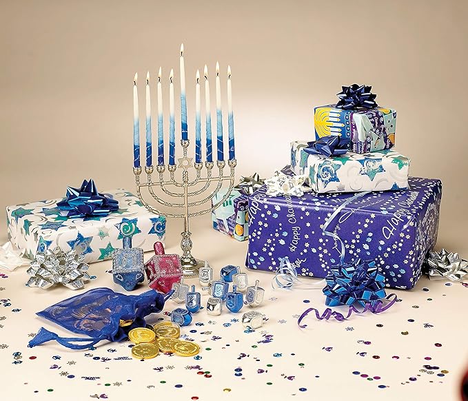 Rite Lite Jar of Dreidels, 25 Medium Plastic Dreidels - Classic Chanukah Spinning Dreidel Game - Colored Dreidels Bulk Value Pack Hanukkah Gift - Silver/Blue