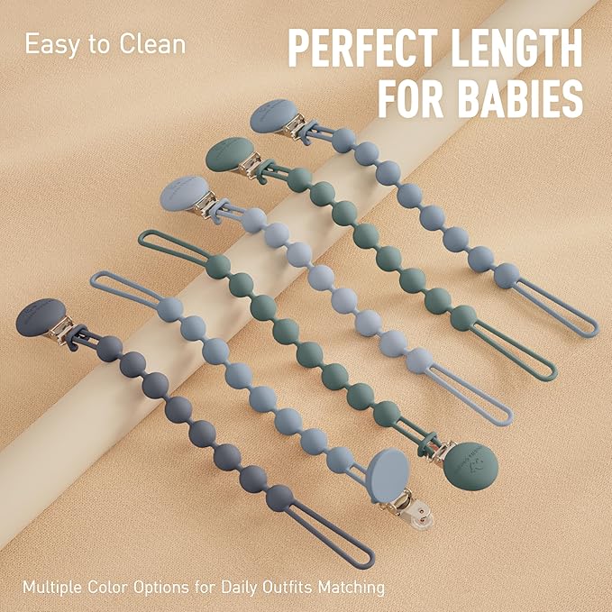 Cuddle Campus Silicone Pacifier Clip Holder with One Piece Design,Soft Flexible Binky Clips with Texture for Baby Boy and Girl Pack of 4 (0-6m)