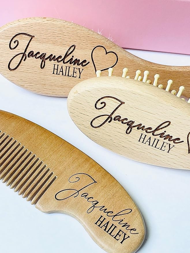 Personalized Wooden Baby Brush Set | Wooden Baby Brush and Comb Set| Personalized Baby Gift | Personalized Baby Gift Girls Girls | Heart